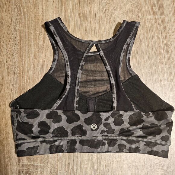 Lululemon Sports Bra Womens Gray 8 Leopard Print Mesh Racerback Sports Yoga - Picture 4 of 5